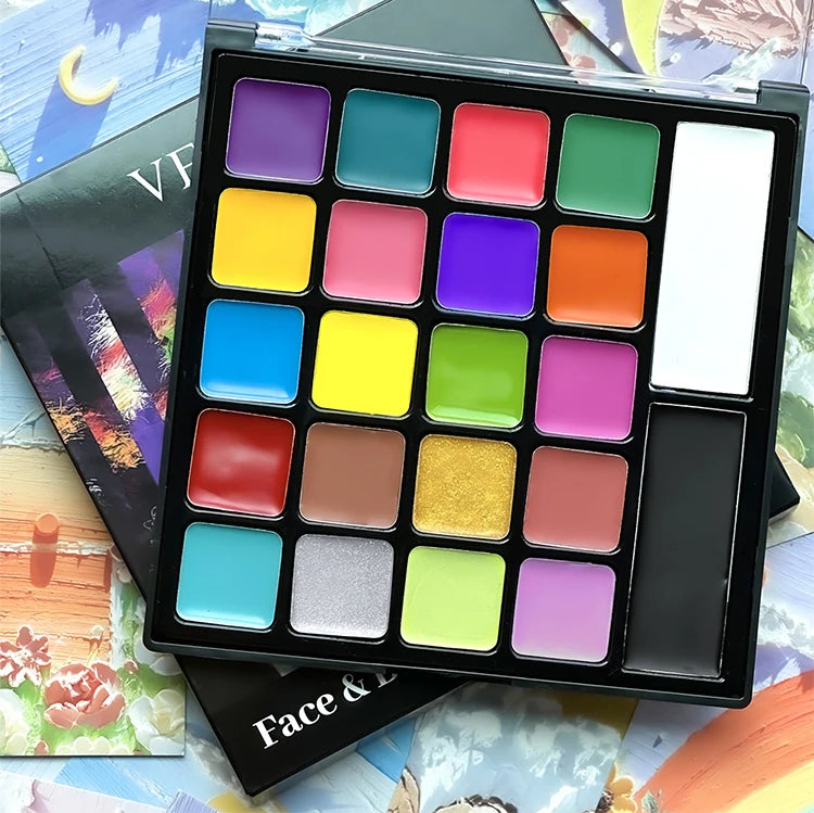 22 Color Face Paint Palette and SFX Makeup Kit Options for Halloween, Cosplay and Stage Costumes, with Brush Bundle Choices for Creative Body Art