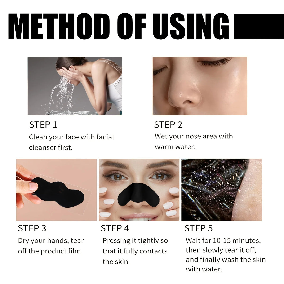 Nose Pore Cleansing Patches with Black Option Labels in 10, 20, 50 or 100-Piece Packs, Facial Care Selection with Nose Cleaning and Blackhead-Care References