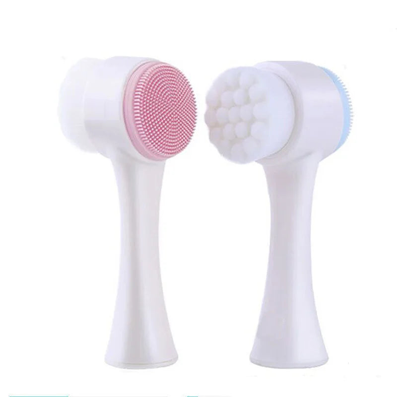 Facial Cleansing Brush, Double-Sided Manual Face Wash Tool with Handle, Silicone and Plastic Construction, Listed 13 x 6 cm Size in Pink or Blue