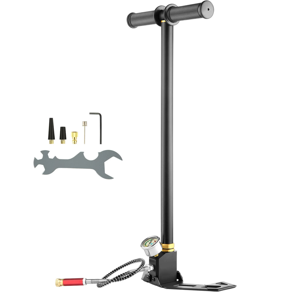 PCP Hand Pump by SucceBuy, Three-Stage Manual Air Pump with Listed 4500 PSI Rating, Pressure Gauge and Oil-Moisture Filter in Silver or Black Selections