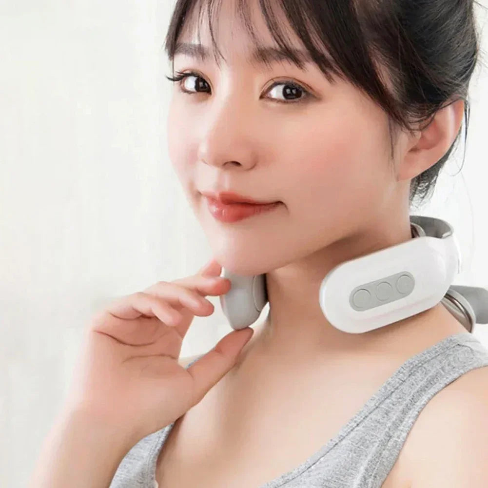 100V JP Plug Neck Massager with Listed USB Rechargeable Design, Four-Head Heating and Adjustable Intensity for Adult Relaxation, Compatibility Check Required