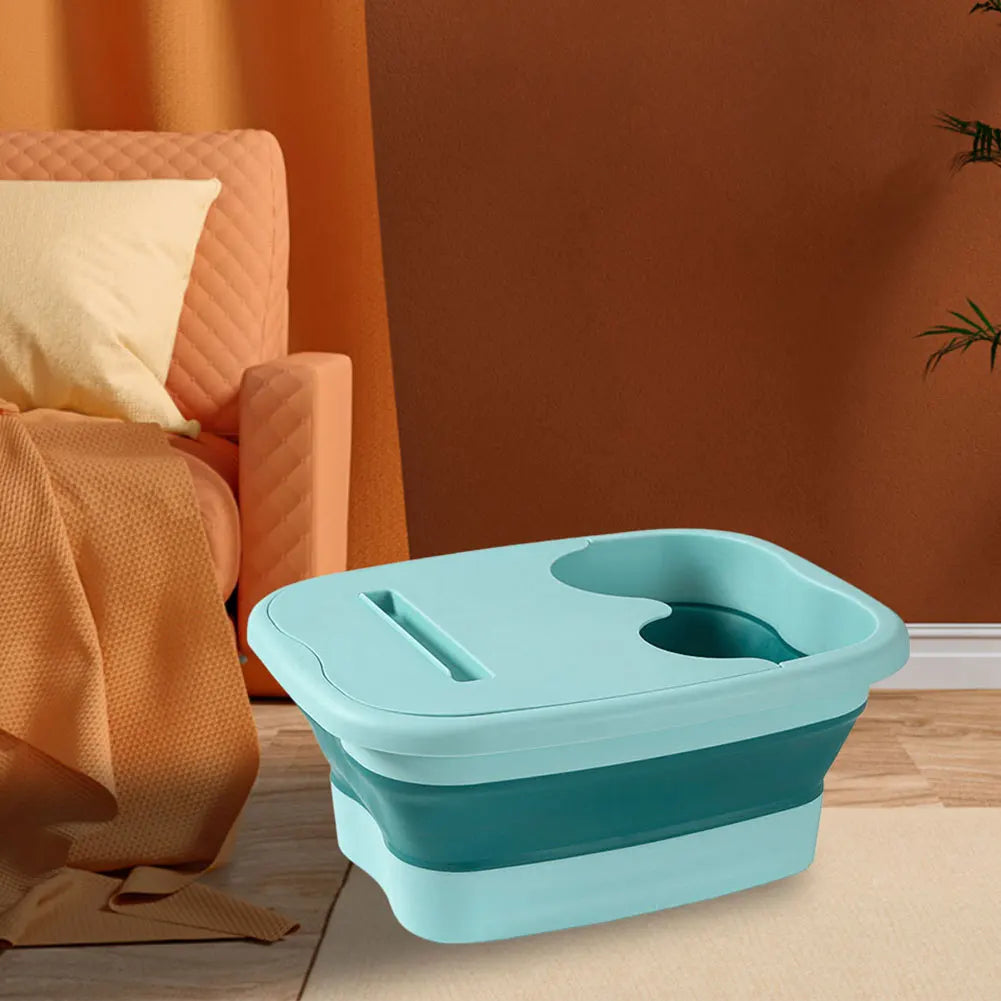 Collapsible Foot Soak Bucket in Green with Raised Massage Dots, Listed 40 x 32 x 17cm PP TPR Basin and With or Without Lid Options for Home Foot Care