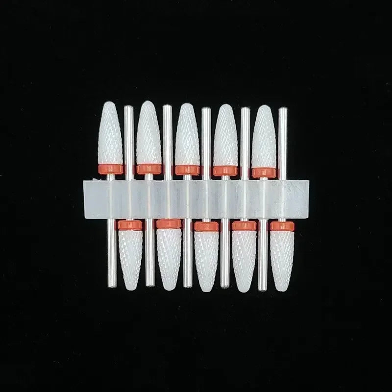 Zirconia Ceramic Nail Drill Bit Options with Listed 2.35mm Shank and Extra Coarse to Extra Fine Grade References for Compatible Electric Manicure Tools