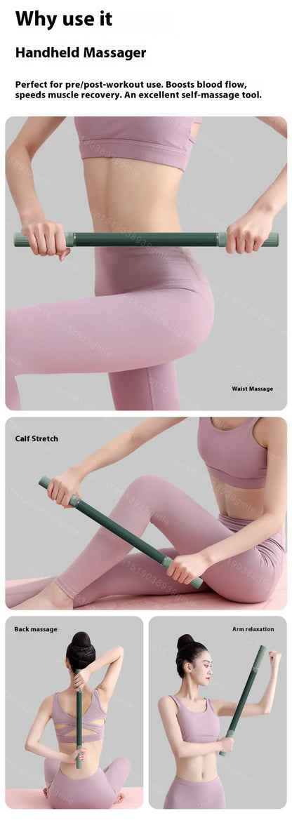 Yoga Fascia Massage Stick, 57cm Extended Handheld Muscle Roller in Green or Purple for Adult Fitness and Gentle Leg Massage Routines at Home