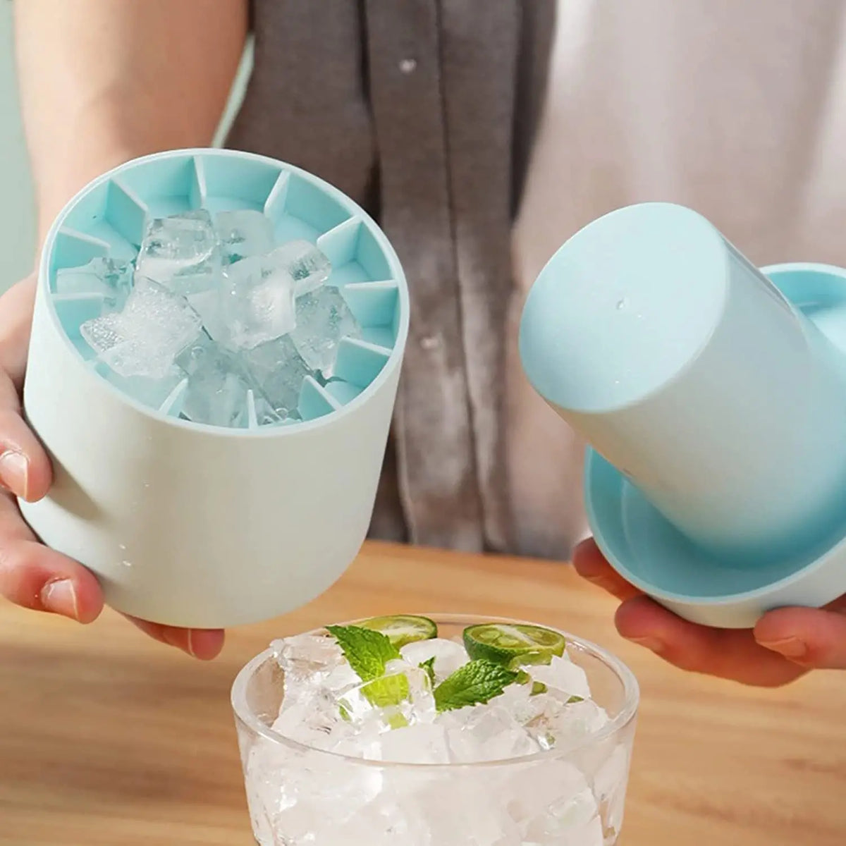 Silicone Ice Cube Mold with Lid, Round Ice Bucket Tray for Freezer, Mini Bullet Ice Maker for Cocktails, Whiskey, Juice, Home Bar and Party Drinks, Pink, Yellow and Blue