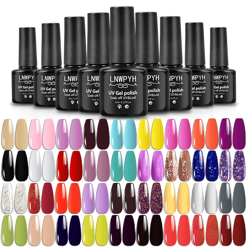 42-Piece Gel Nail Polish Kit, Semi-Permanent Soak-Off UV LED Varnish Set with Base and Top Coat Reference for Adult DIY Manicure and Nail Art