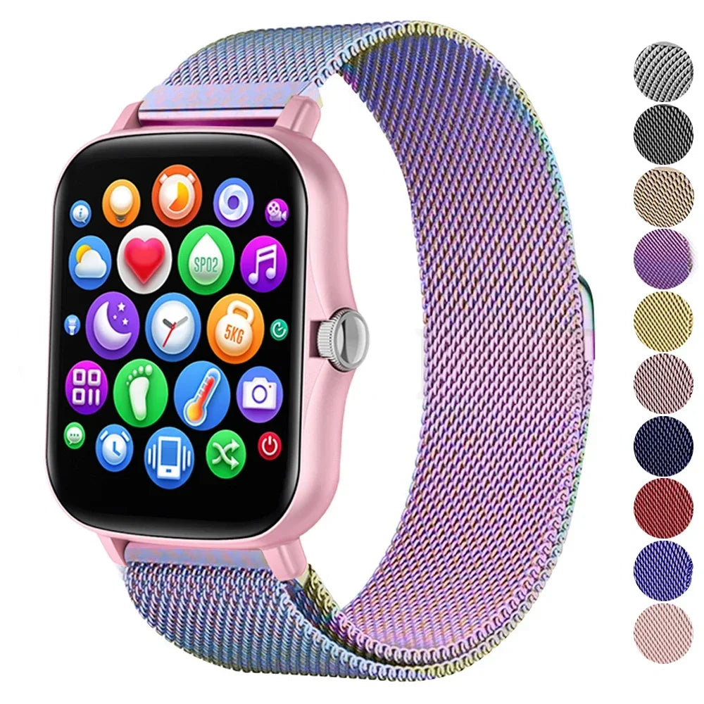 Milanese Watch Band in Stainless Steel with Magnetic Loop, 20mm or 22mm Width and Twenty-Seven Color Labels for Compatible Watch Lug Connections