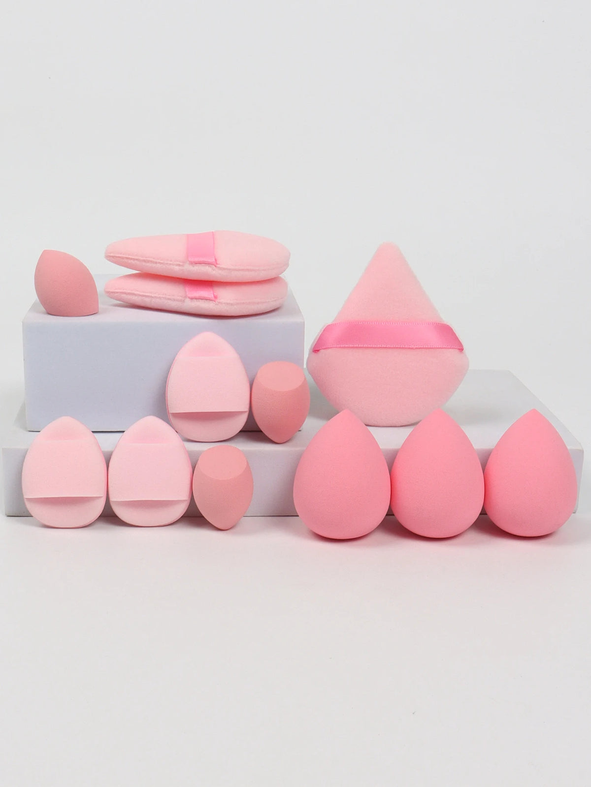 12-Piece Makeup Sponge and Powder Puff Set with Mini Air Cushion Puff and Beauty Egg References, 18 Color and Style Labels for Adult Cosmetic Application