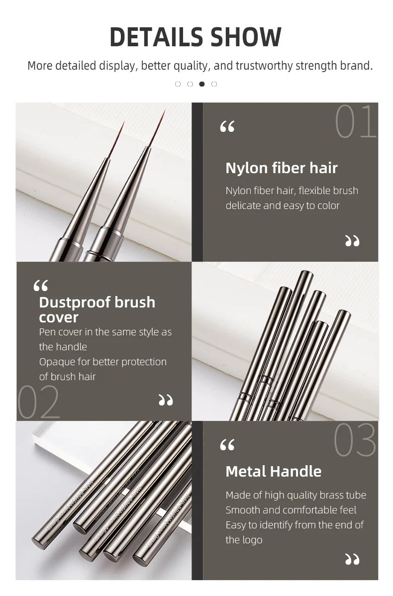 Nail Art Striping Brushes for Fine Lines and Detail Painting, 6–25mm Listed Liner Sizes with Individual and Set Options for DIY Manicure Designs