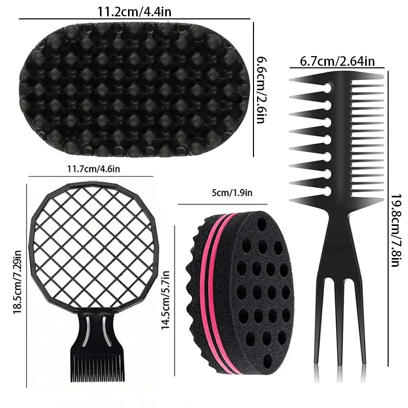 Afro Twist Hair Styling Kit, Two-Piece and Three-Piece Set1 or Set2 Options with Sponge, Mesh Comb and Double-Sided Pick References for Curl and Coil Grooming