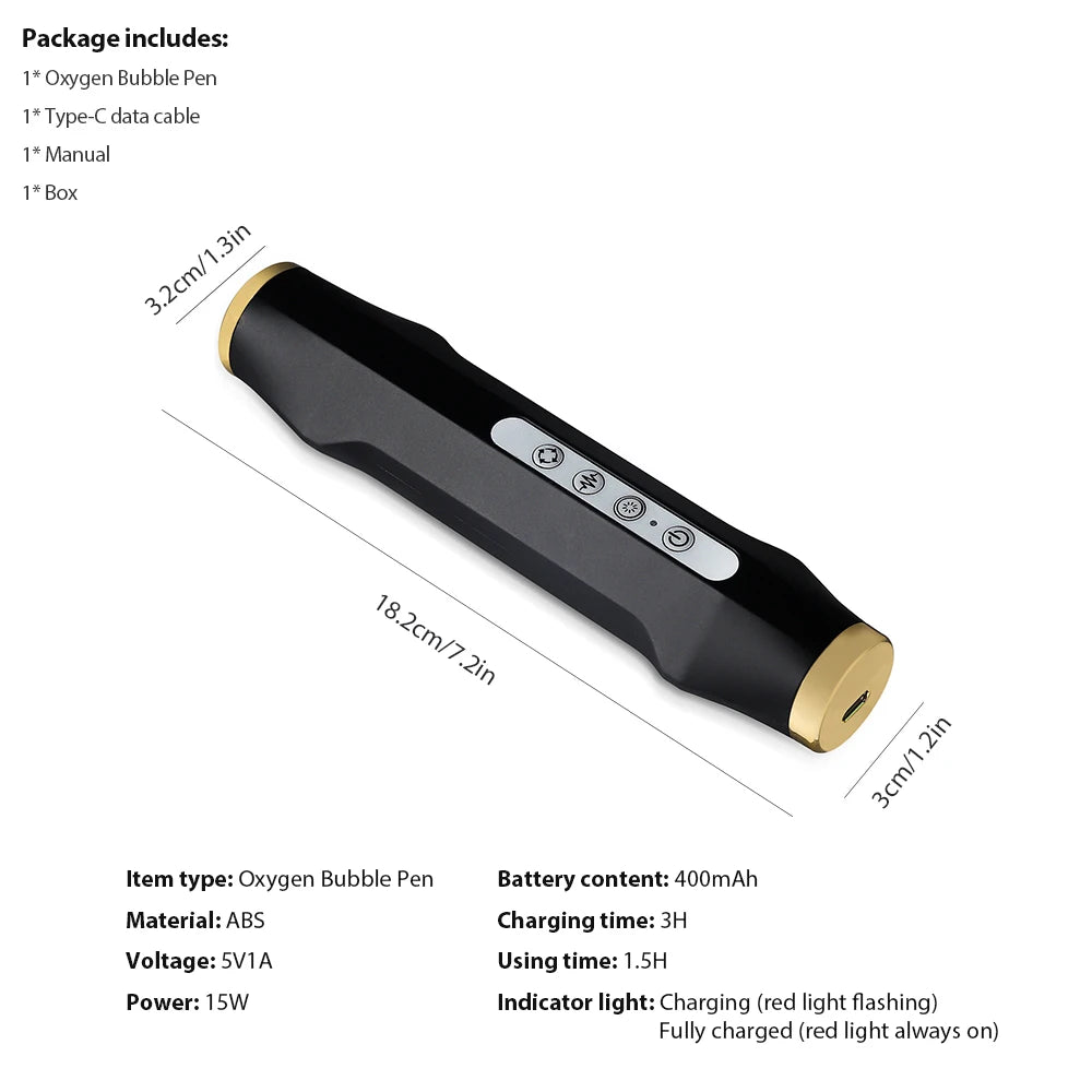 Portable Bubble Facial Massage Pen with Listed 150g Weight and 400mAh Battery, Five Intensity Levels, Eight LED Modes and Black or White Options