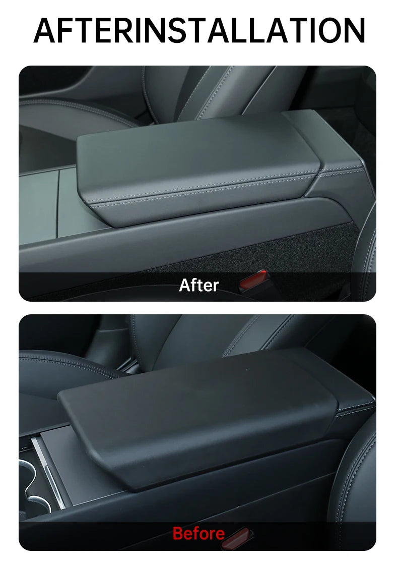 Tesla Console Lid Protector in TPE for Listed 2024 Model 3 Highland and 2025 Model Y Juniper, Soft Armrest Cover in Black or White Interior Options