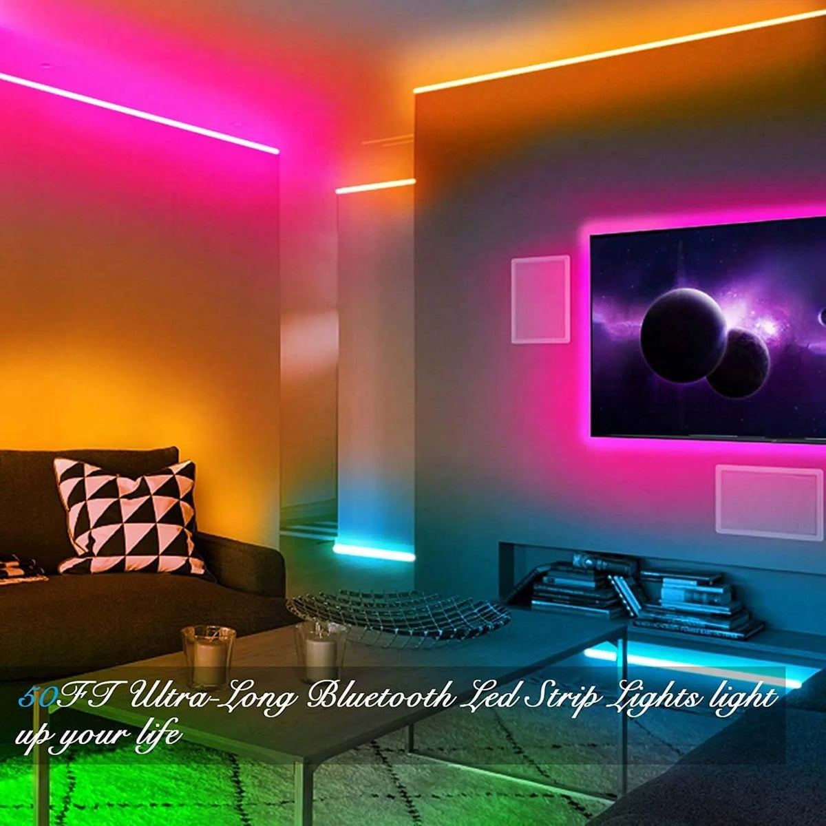 44-Key Remote RGB LED Strip, USB and App-Control Lighting with Six Length Options from 1m to 30m for Indoor Bedroom Accents and Gaming Room Decor