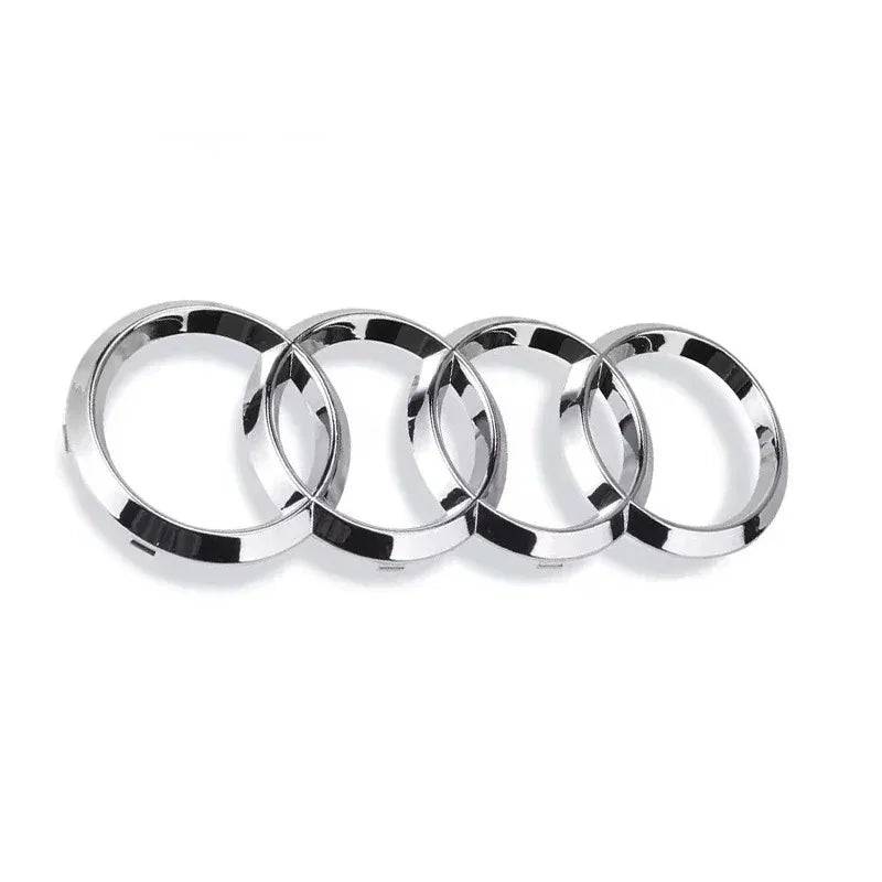 Four Ring Car Emblem for Select Audi Front and Rear Styling, Single ABS Badge in Matte Black, Glossy Black or Silver with Multiple Size Options
