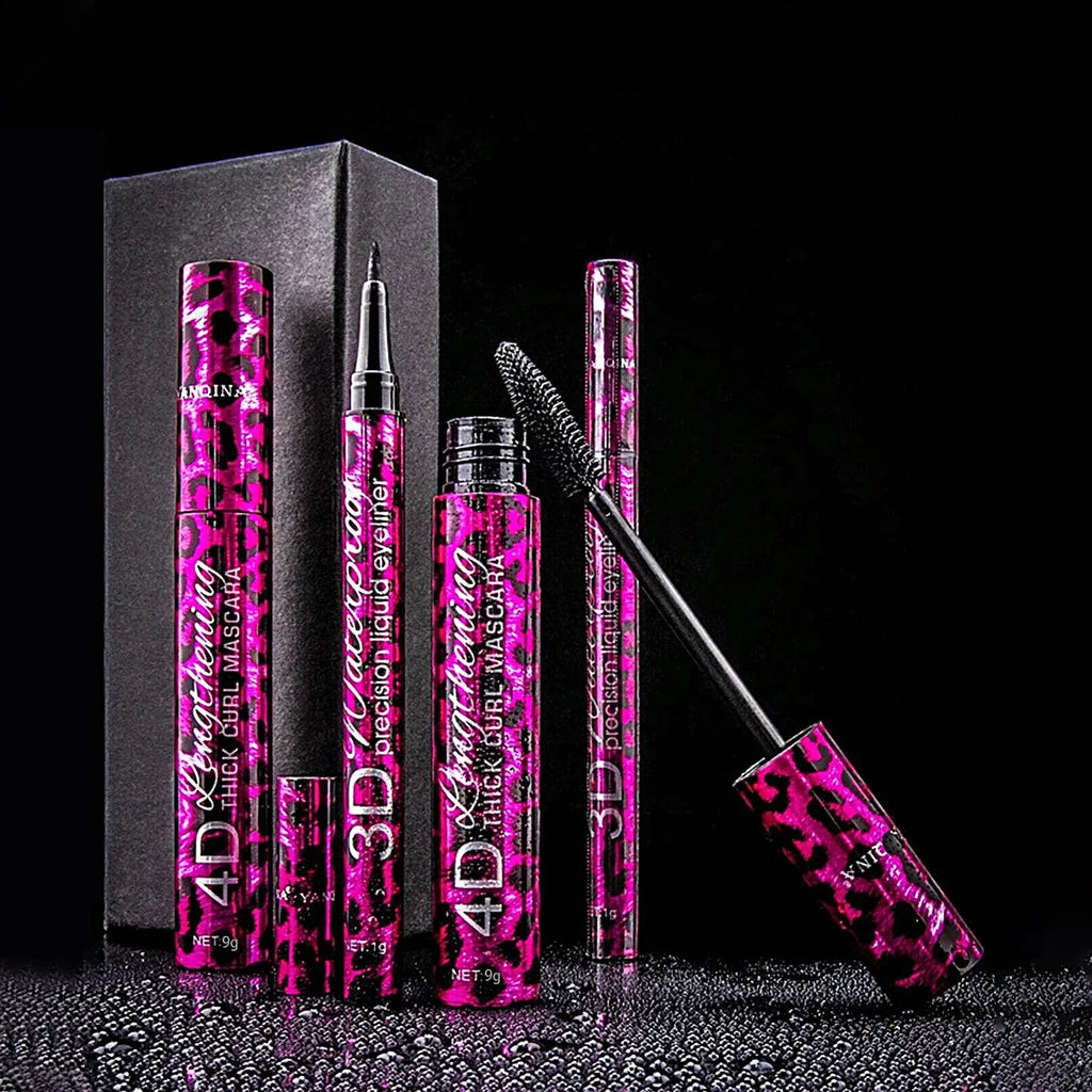Eyeliner and Mascara Set by YANQINA with Eyebrow Pencil, Liquid Eye Liner and Volumizing Curl-Look Mascara for Everyday and Evening Makeup