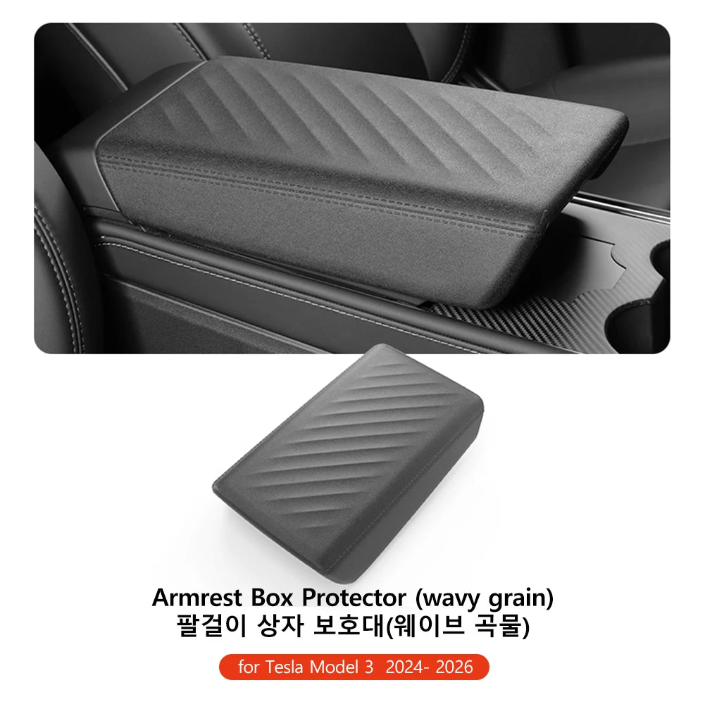 Center Console Armrest Cover with TPE and TPU Material Options, Stripe and Wavy Grain Styling for Select Tesla Model 3 Highland and Model Y Juniper Interiors