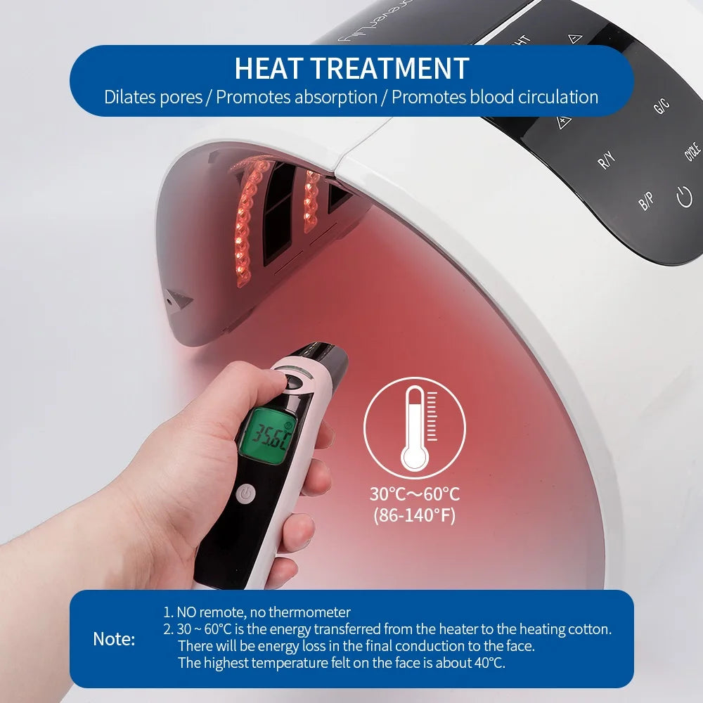 LED Beauty Light Machine with Foldable Face and Body Design, Seven Color and Heating Model References, Eye Protection and Regional Plug Options