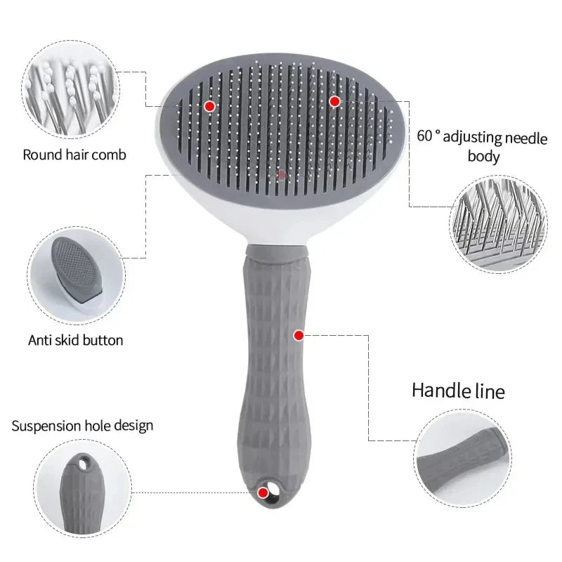 Self-Cleaning Pet Slicker Brush for Dogs and Cats, Stainless Steel Pin Grooming Tool with PP Body for Loose Hair Removal in Gray, Pink or Blue