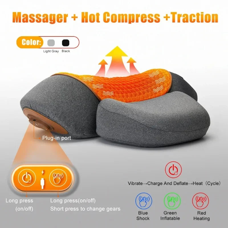 Heated Neck Massage Pillow, Electric Cervical Support with Listed Vibration and Stretch Options for Adult Personal Care and At-Home Relaxation