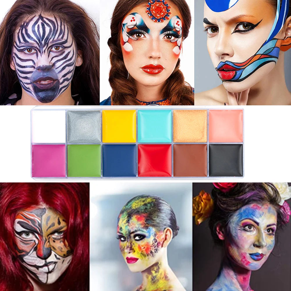 Oil Based SFX Face Paint and Makeup Kit Options with 42g or 96g Paint Labels, Brush Set Choices and Scar Wax References for Halloween and Stage Costumes