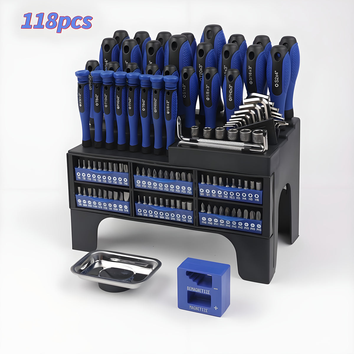 Magnetic Screwdriver Set with 100, 118 or 126-Piece Option Labels, Precision Drivers, Bits and Plastic Storage Wording for Home DIY and Electronics Projects