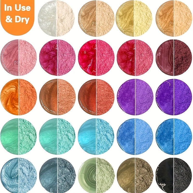 Mica Powder Pigment Set by SEISSO with 24 Listed Shimmer Colors in Labeled Bottles for Compatible Epoxy Resin Art, Acrylic Painting and Decorative Craft Projects