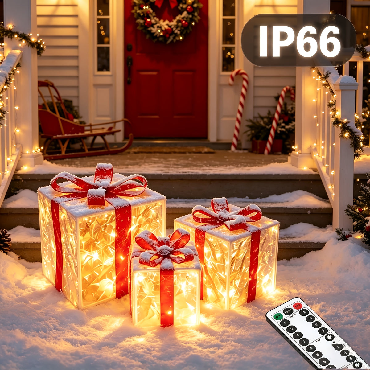 Christmas Gift Box Lights, 3-Pack 75-LED Warm Holiday Decoration with Remote Control, Timer and 8 Lighting Modes for Indoor and Outdoor Displays