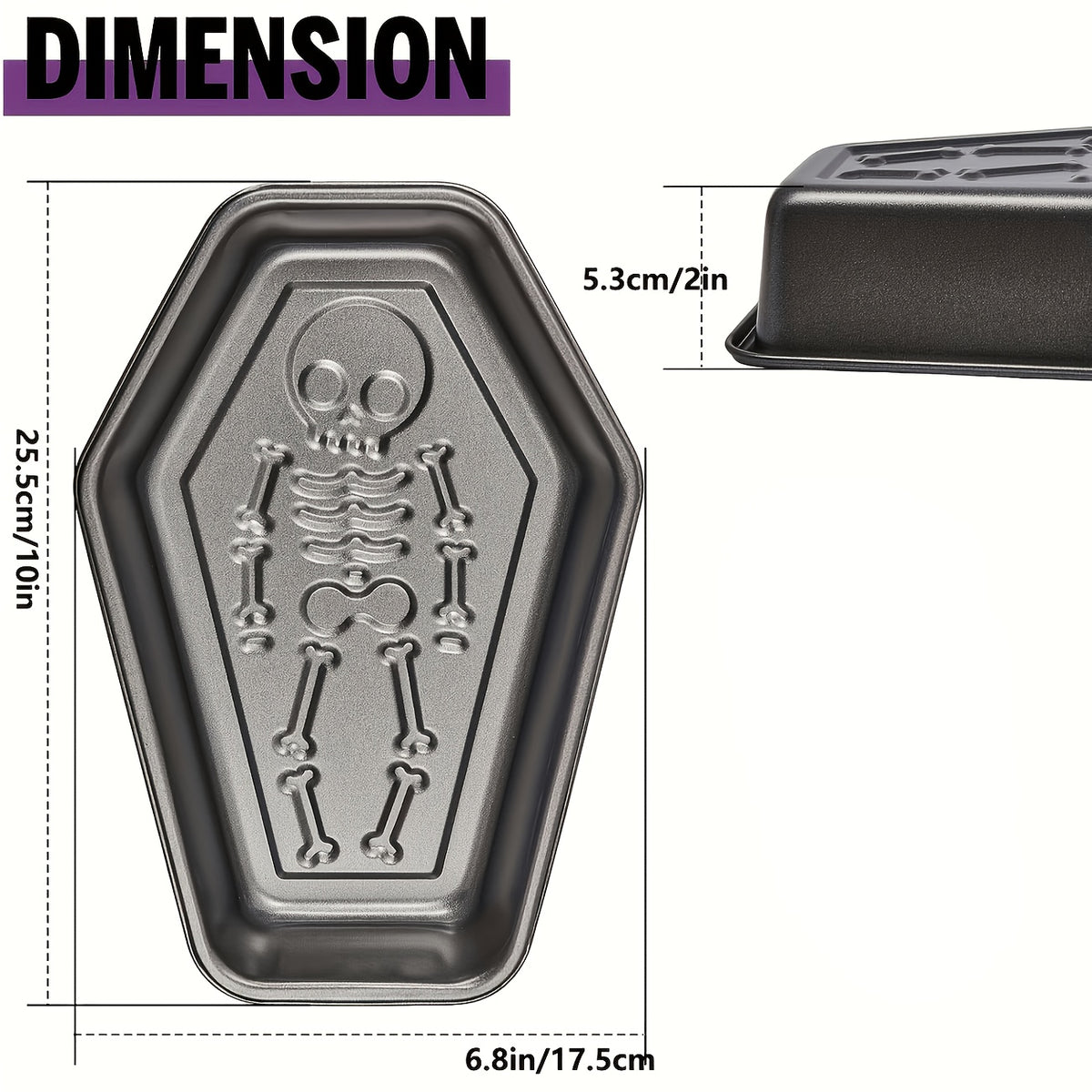 Coffin Cake Pan, 10-Inch Nonstick Carbon Steel Baking Mold with Skull Design Reference for Halloween Party Cakes, Gothic Desserts and Creative Home Baking