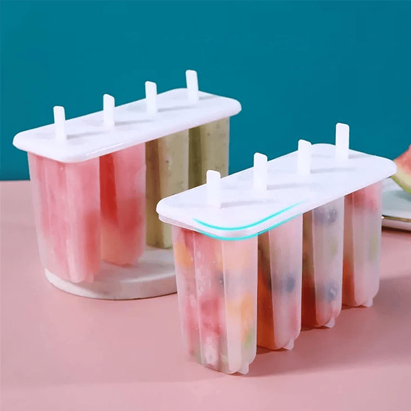 Popsicle Mold Tray with Four Listed Cavities and Lids, Plastic Homemade Ice Pop Maker with 1pc Option for DIY Summer Snacks and Frozen Dessert Preparation