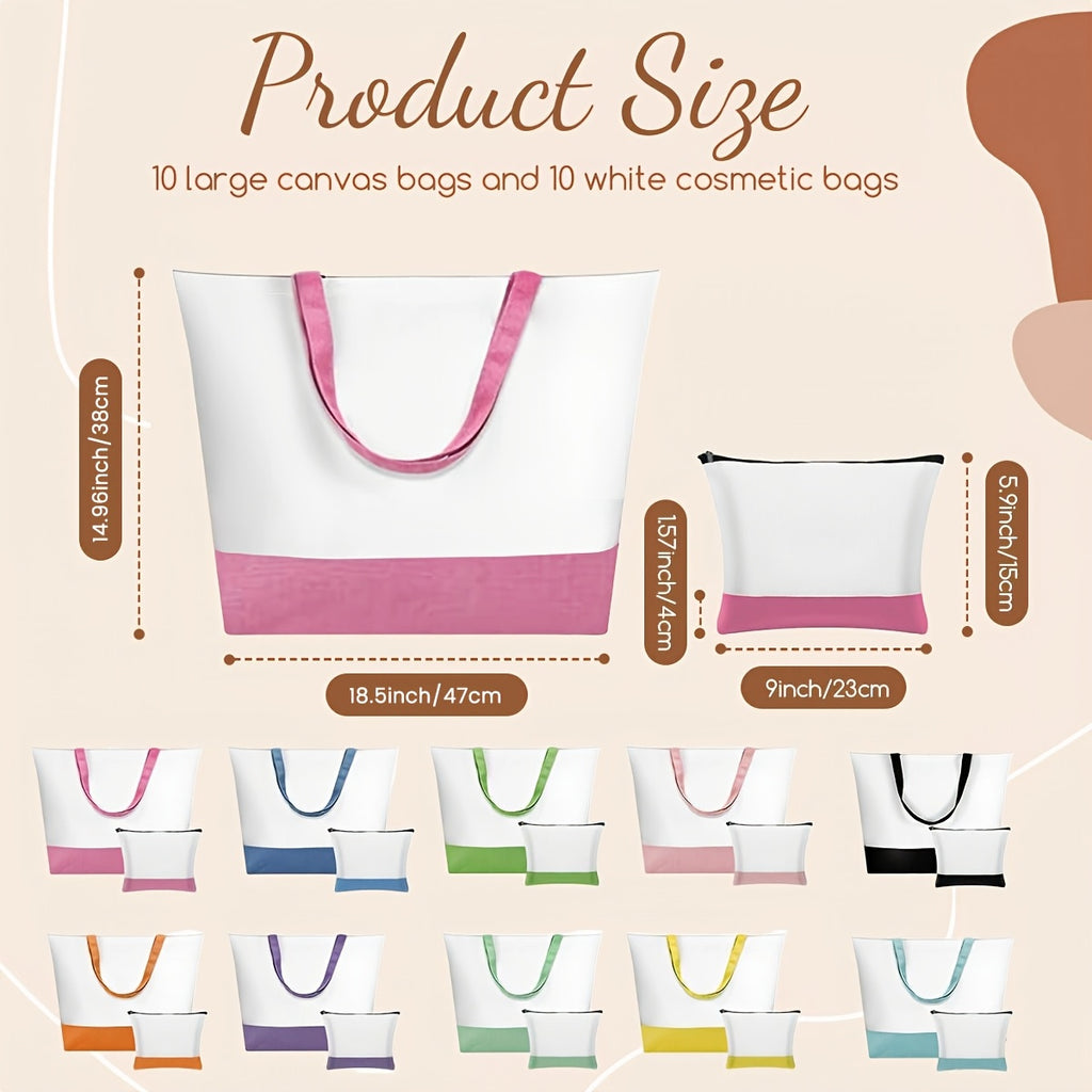 Sublimation Tote and Makeup Bag Blanks with Listed 20-Piece Pack Options, Canvas Tote Crafting and Decorating Supplies for Personalized Designs and Gift Projects