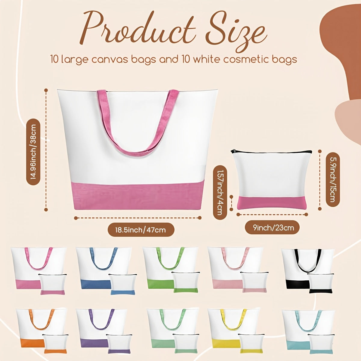 Sublimation Tote and Makeup Bag Blanks with Listed 20-Piece Pack Options, Canvas Tote Crafting and Decorating Supplies for Personalized Designs and Gift Projects