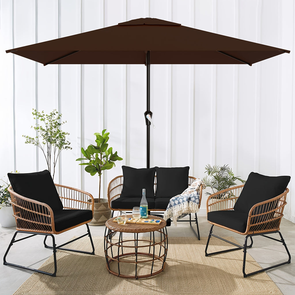 Rectangular Patio Umbrella with Listed 6.5 x 10 ft Canopy, Crank Operation and Six Ribs, Eight Color Options for Outdoor Dining Tables, Decks and Poolside Seating