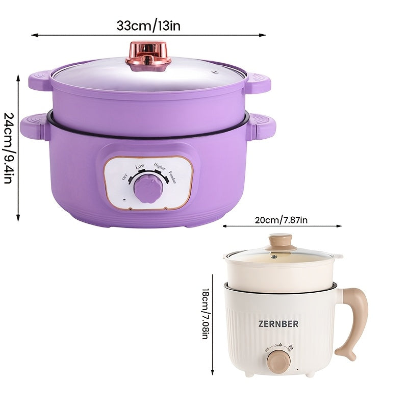 Plug-In Ramen Cooking Pot with Listed Nonstick Interior, 1.8 or 3.5 Liter Capacity Labels and Milky White or Purple Larger Options for Soup, Noodles and Oatmeal