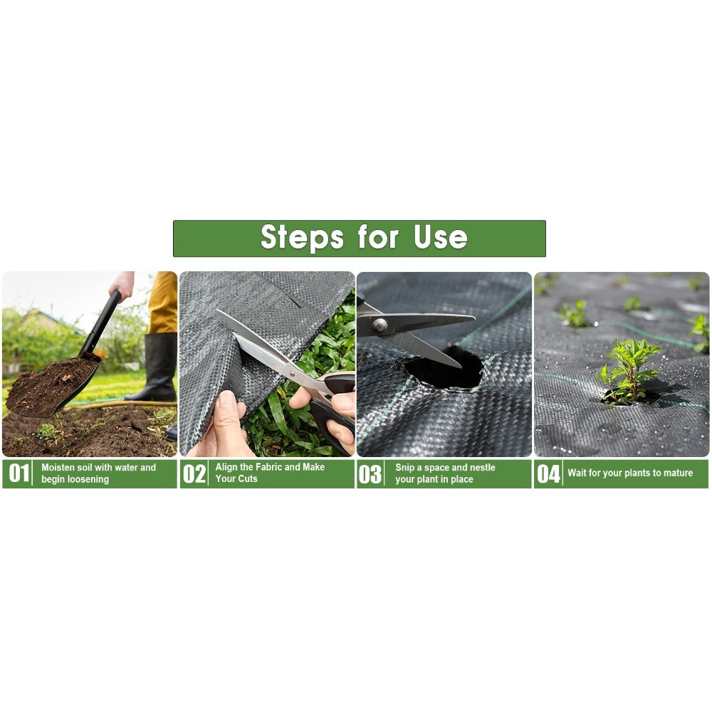 Weed Barrier Fabric Rolls with Green Alignment Lines, 5 x 100 ft, 6 x 100 ft, 8 x 100 ft and 6 x 300 ft Options for Garden Ground Cover