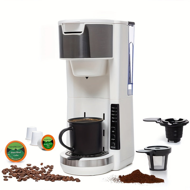Milky White Single-Serve Coffee Brewer with Built-In Water Tank and Listed K-Cup and Ground Coffee Compatibility for Home Kitchen Counters and Coffee Bar Routines