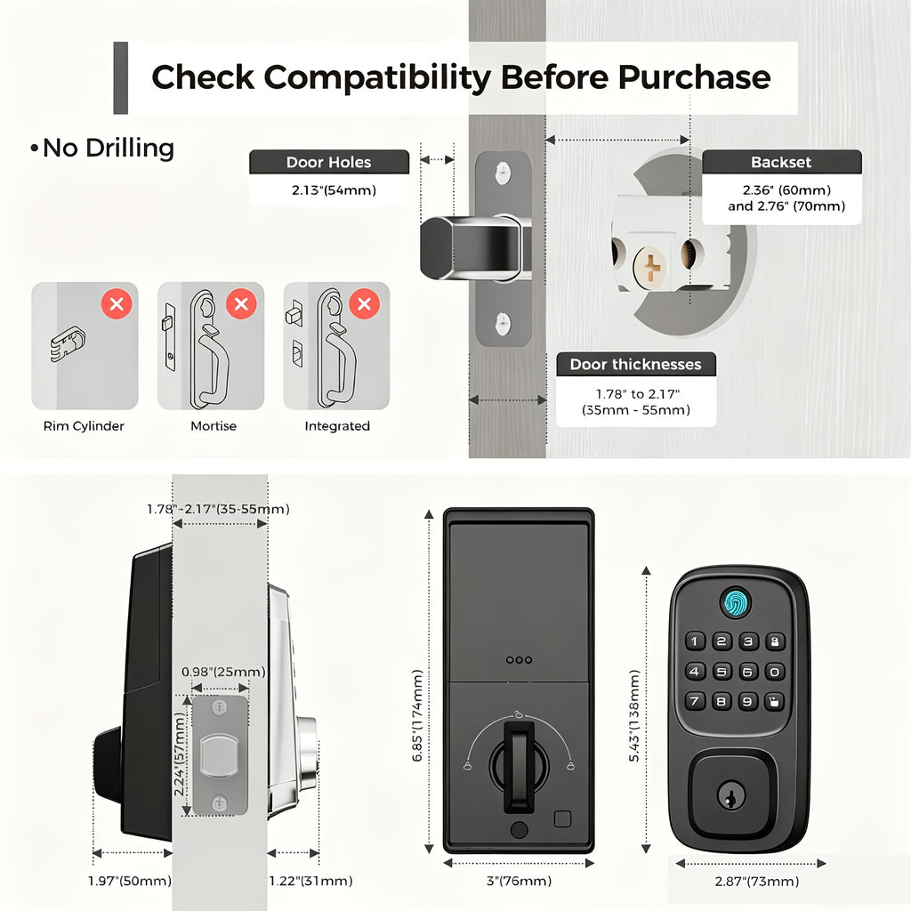 Fingerprint Keyless Entry Door Lock, Zinc Alloy Keypad Deadbolt with Listed 100 Codes, App Control and Two Keys, WiFi or Silver Handle Package Options
