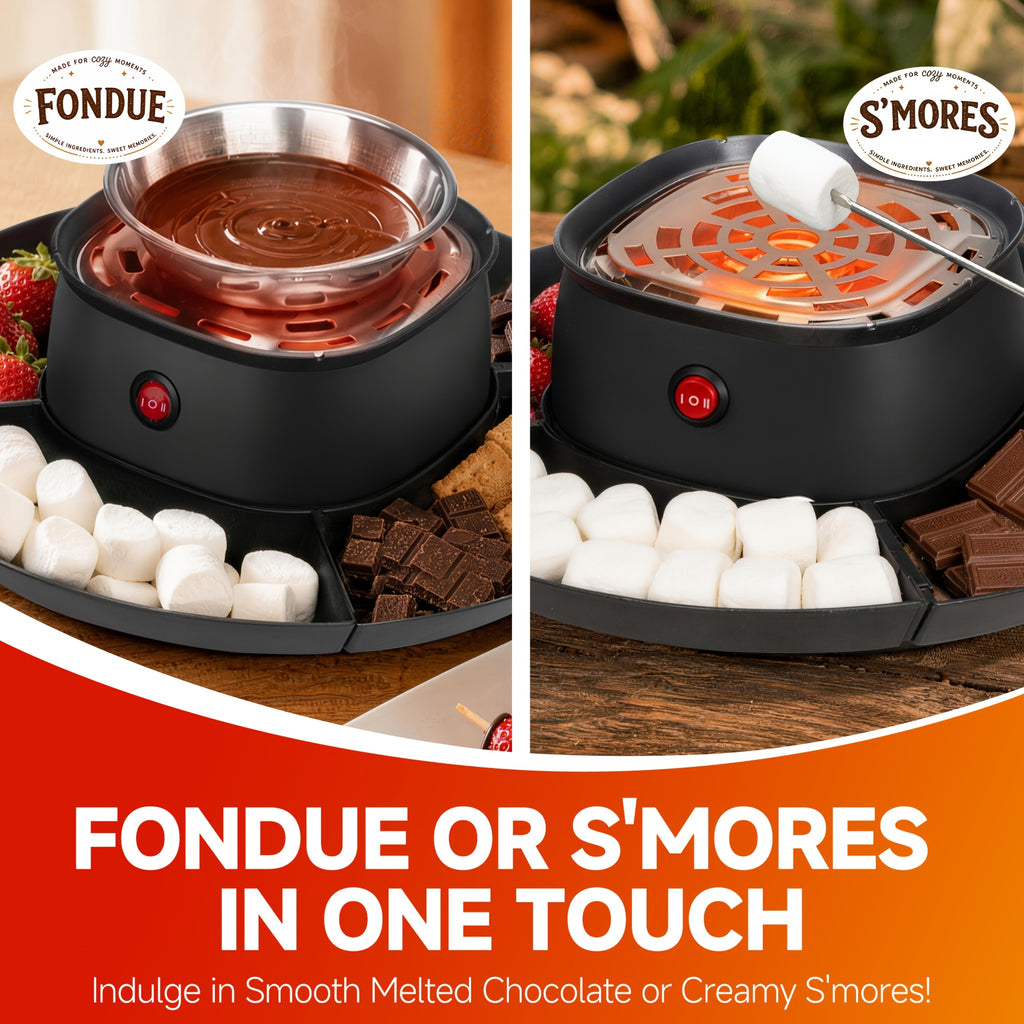 Tabletop Electric S'mores Maker for Indoor Marshmallow Roasting, Listed Compartment Trays and Four Forks, Blue, Red, Purple, Brown or 2-in-1 Brown Options