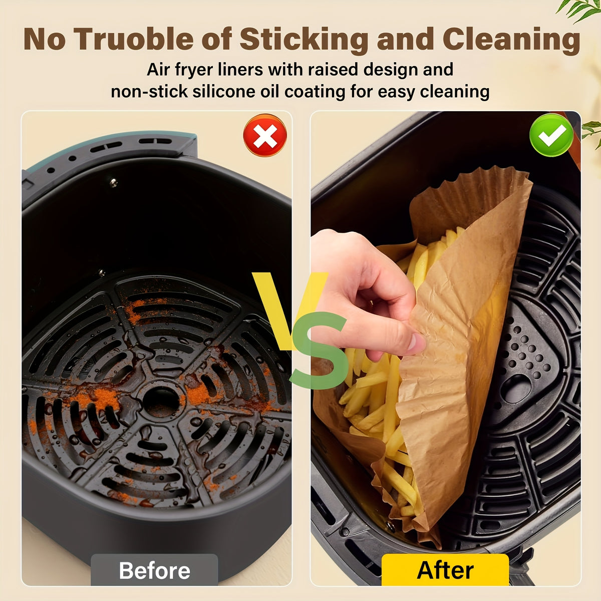 Yellow Square Air Fryer Liners in 50 or 100-Piece Packs with Listed Nonstick and Oil-Proof Design for Compatible Oven Baking and Everyday Kitchen Cooking