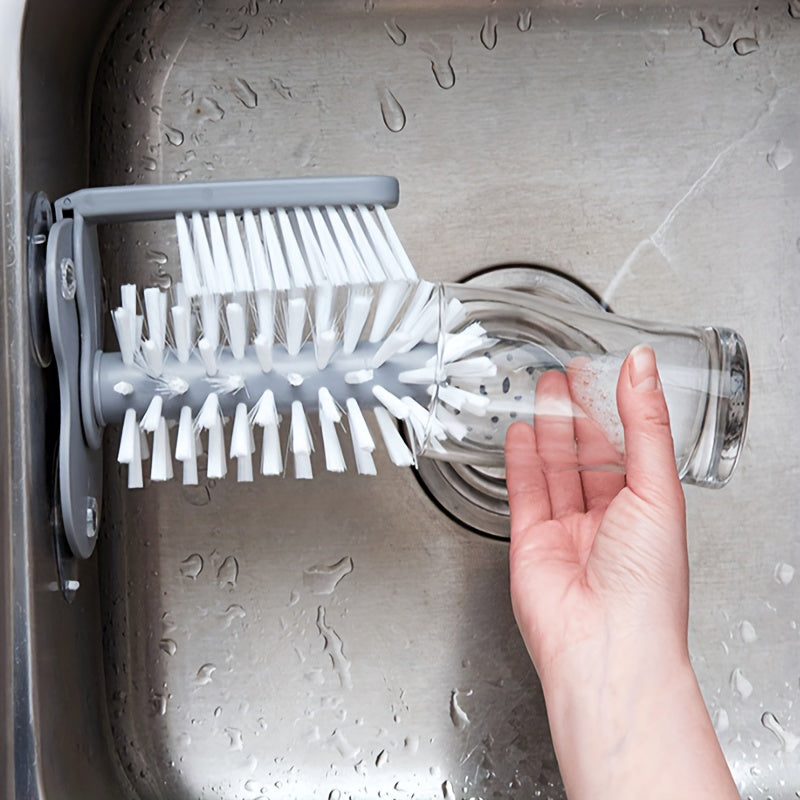 Cup Cleaning Brush with Suction Cup Design, Manual Glass and Compatible Bottle Scrubber in Grey, 2-in-1 or Upgraded Options for Kitchen Sink Care