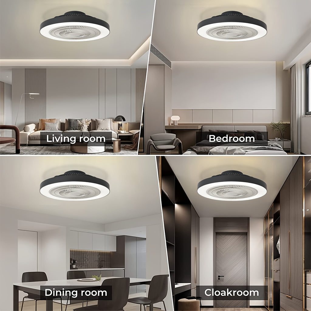 Low Profile Ceiling Fan with Light, 19-Inch Flush Mount Fandelier with Remote, Six Speeds and Dimmable 3000K–6000K LED Lighting in Black or White for Bedrooms