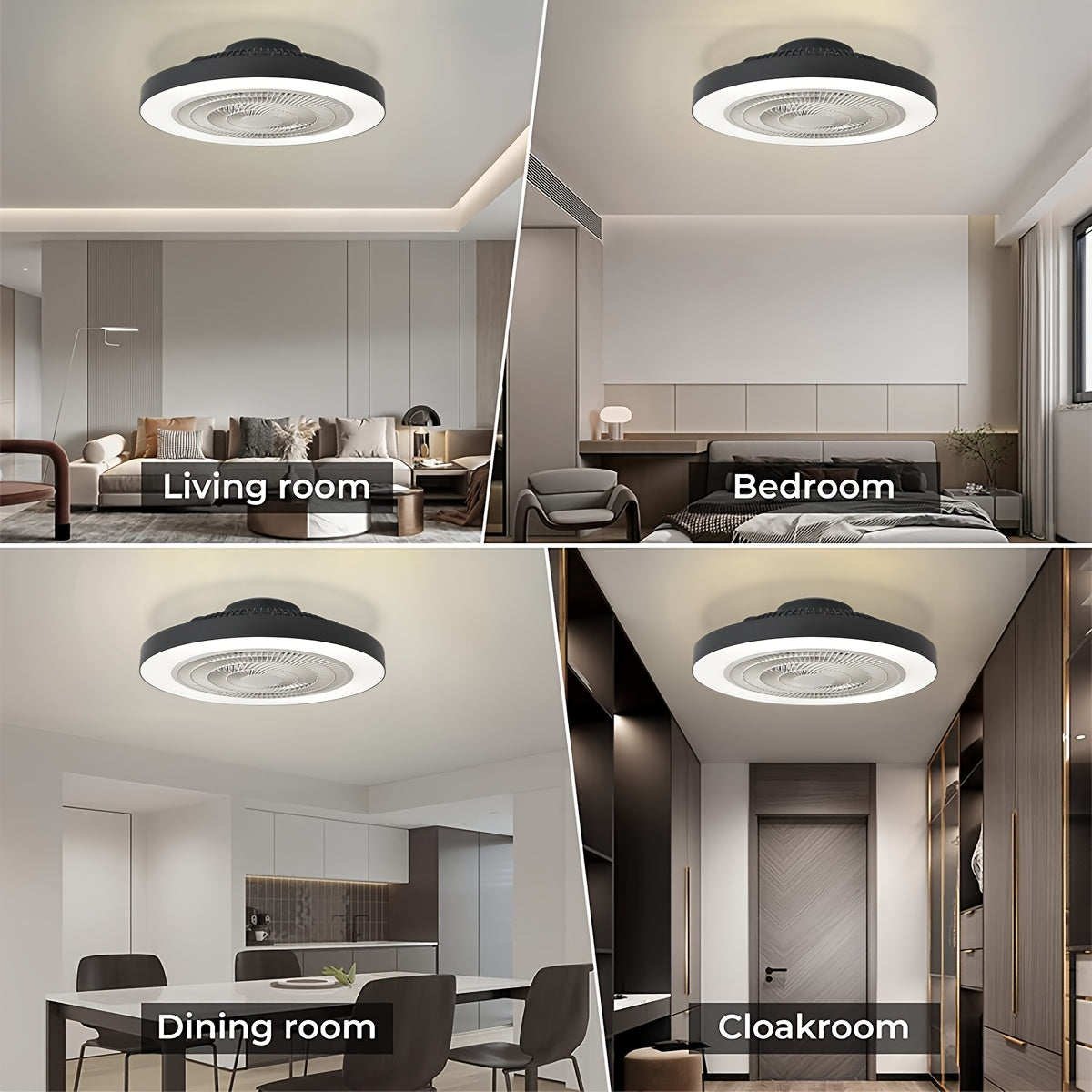Low Profile Ceiling Fan with Light, 19-Inch Flush Mount Fandelier with Remote, Six Speeds and Dimmable 3000K–6000K LED Lighting in Black or White for Bedrooms