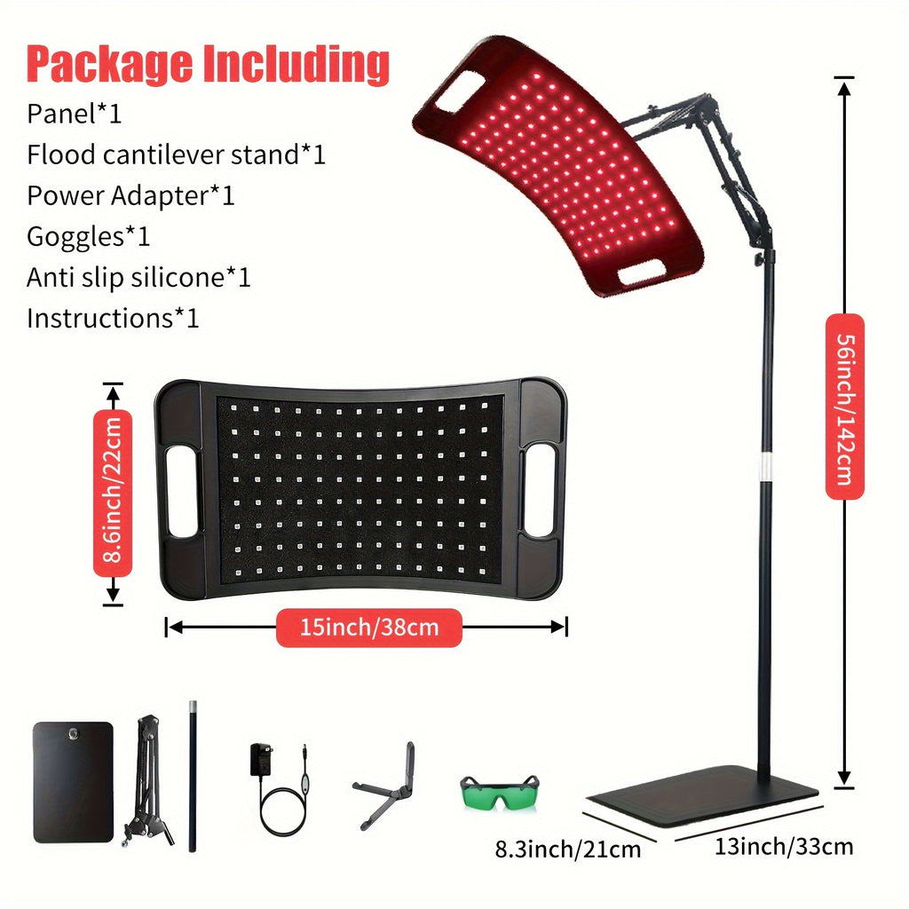Red Light LED Lamp in Black with Listed Stand, 660nm and 850nm Wavelength Wording and Plug-In Design for Instruction-Guided Adult Personal Care Routines