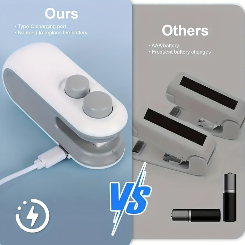 USB Rechargeable Food Bag Sealer with Listed Magnetic Design, White or Blue Handheld Mini Kitchen Tool for Compatible Snack, Chip and Coffee Packaging at Home or on Trips