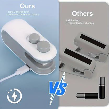 USB Rechargeable Food Bag Sealer with Listed Magnetic Design, White or Blue Handheld Mini Kitchen Tool for Compatible Snack, Chip and Coffee Packaging at Home or on Trips