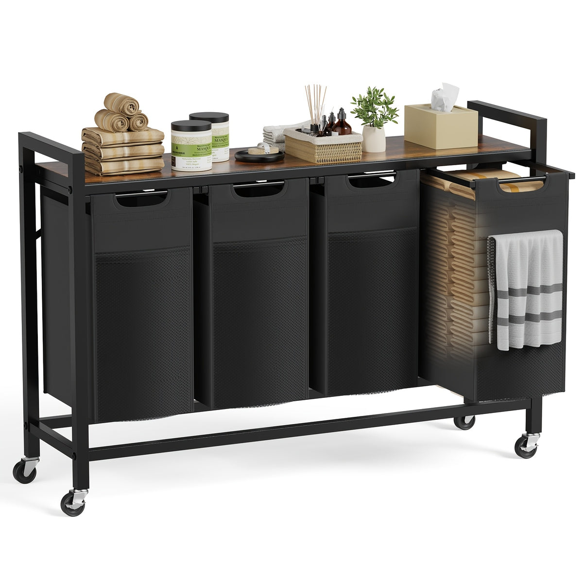 Rolling Laundry Sorter Cart with Pull-Out Removable Bags and Lockable Wheels for Bedroom, Bathroom and Laundry Room, 20 to 44 Inch Model Options