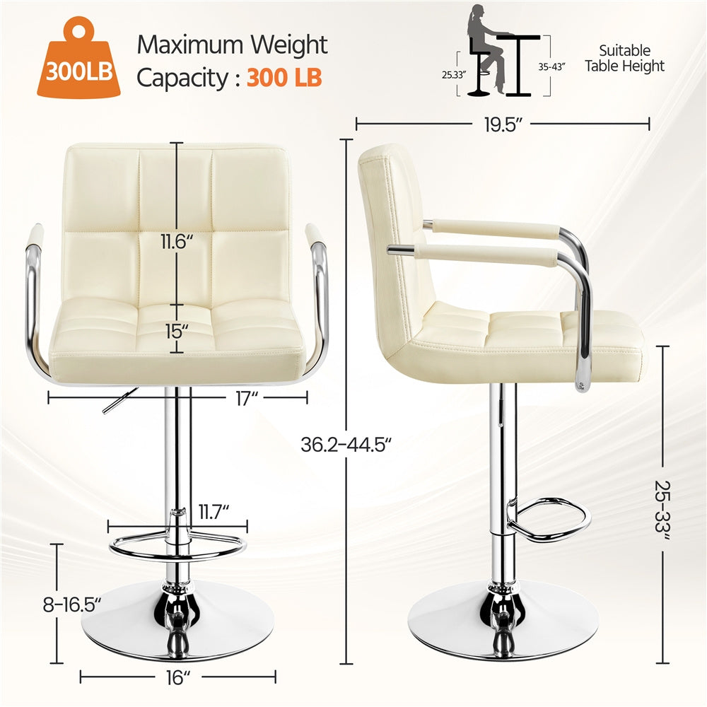 PU Leather Bar Stools Set of 2 by Costoffs, Adjustable Height and 360-Degree Swivel Seats with Backrests, Footrests and Steel Bases for Kitchen Islands