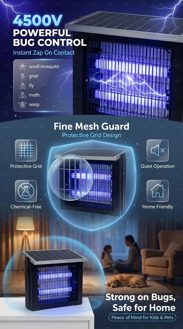 Solar Bug Zapper with Listed 4000mAh Battery and Two Modes, Single Rechargeable Portable Insect Trap for Instruction-Approved Patio, Garden and Camping Use