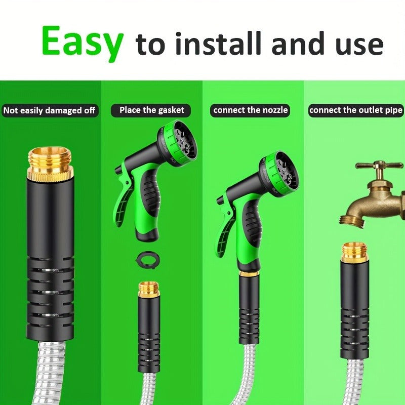 Flexible Garden Watering Hose with 25ft to 150ft Length Labels, Orange or Black Green and Selected Nozzle or Accessory Options for Lawn Care and Car Rinsing