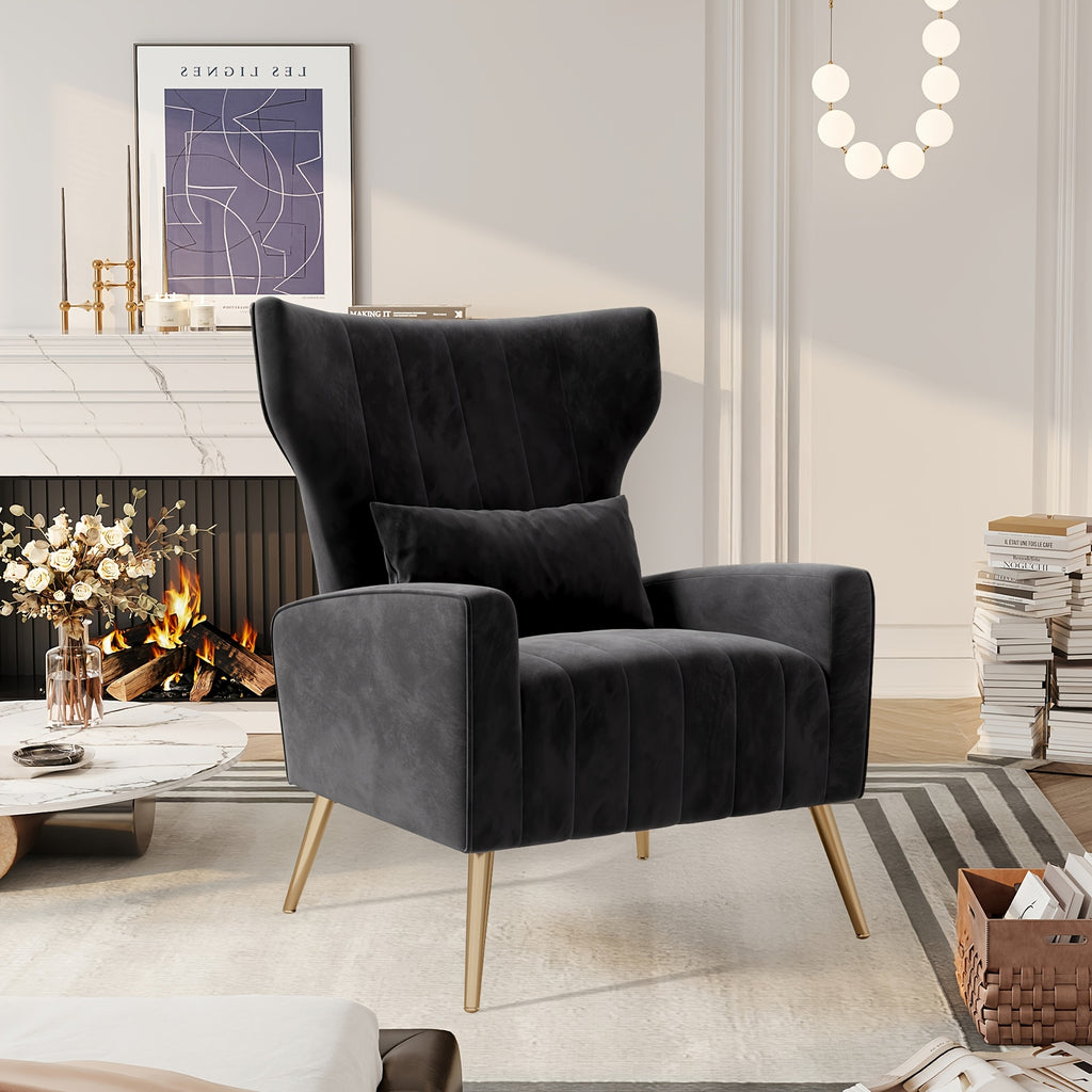 Velvet Accent Armchair with Metal Legs and Spring Support, Sponge-Filled Mid-Century Modern Reading Chair for Living Room and Cozy Seating Corners