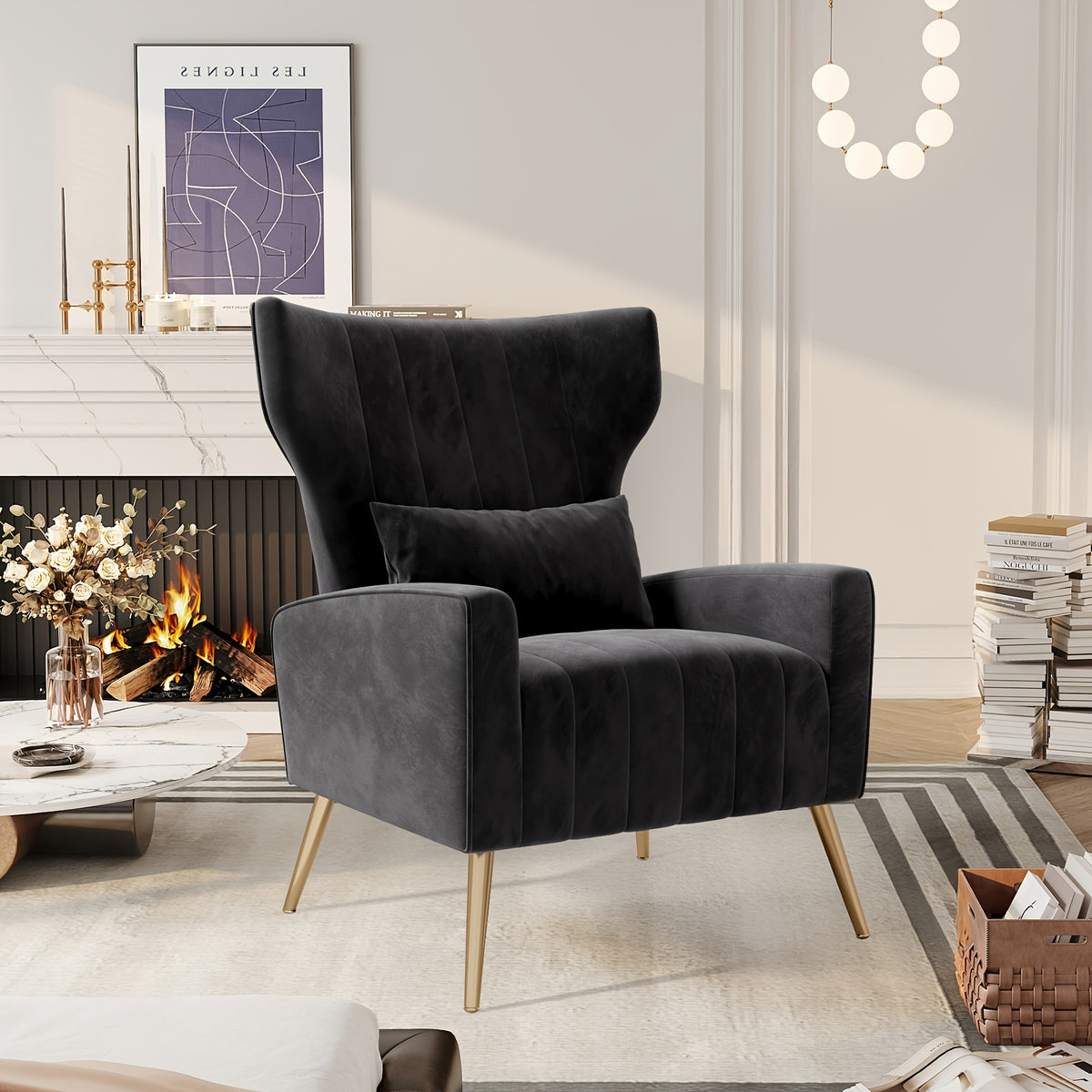Velvet Accent Armchair with Metal Legs and Spring Support, Sponge-Filled Mid-Century Modern Reading Chair for Living Room and Cozy Seating Corners